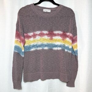 Knox Rose Rainbow Stripe Open Knit Sweater Boho Cottagecore Small